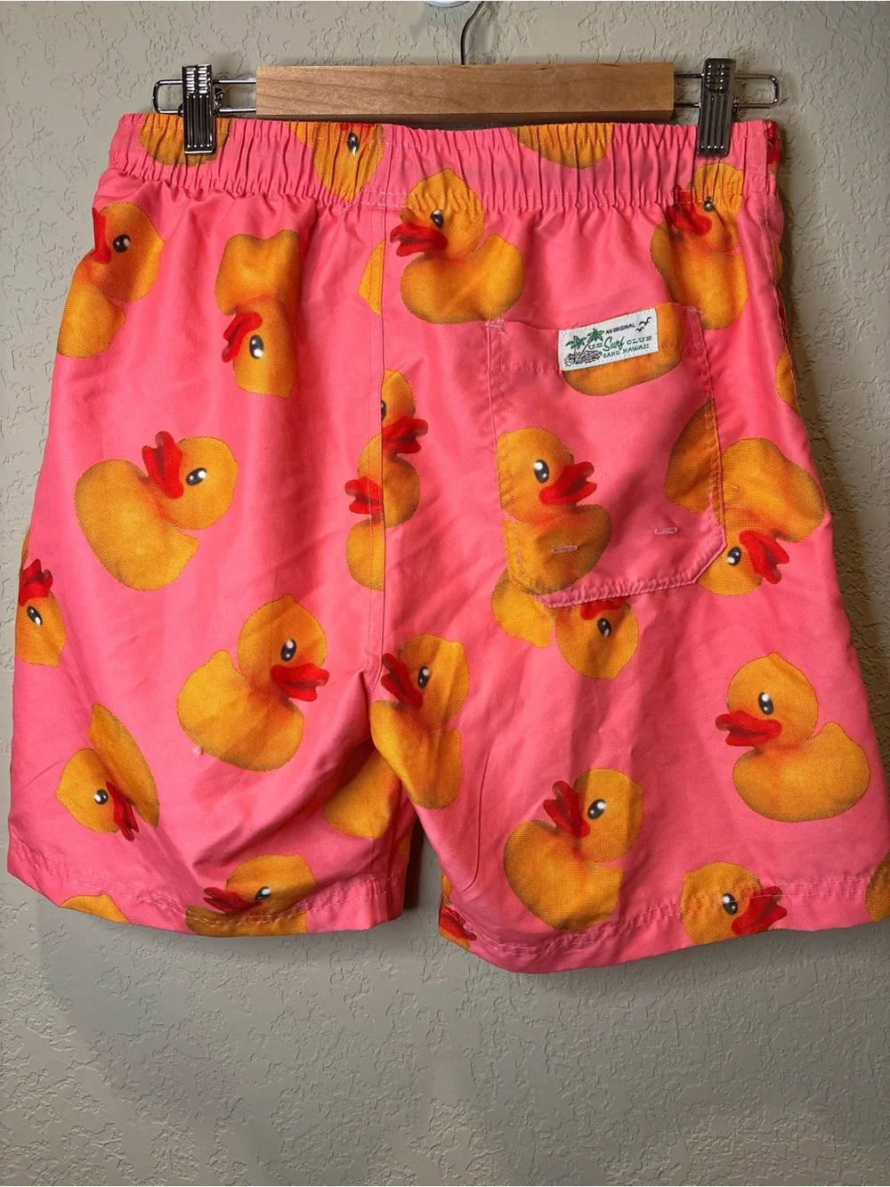 Men's Bright Pink Rubber Duck Swim Trunks